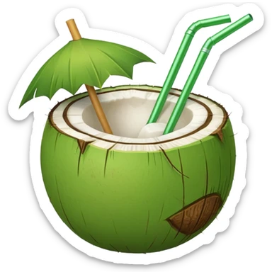 Green Coconut with straw sticker