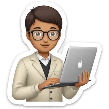 young software engineer with a laptop and a tablet sticker