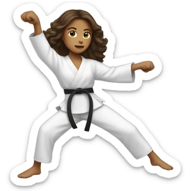 Girl doing power karate stance with long wavy brunette hair sticker