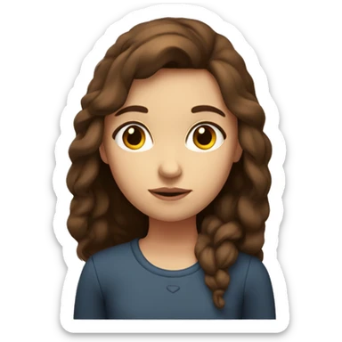 Girl with a brown hair thinking about the nember 750 sticker