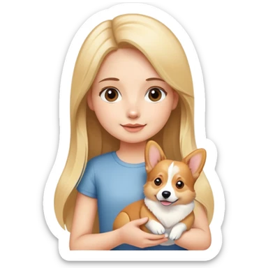 girl with long striaght light blond hair hold a corgi sticker