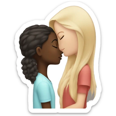 Short long haired dark skined girl kisses tall short haired white girl sticker