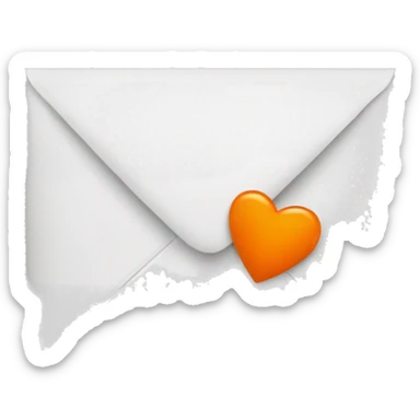 white envelope with an orange heart in the middle sticker