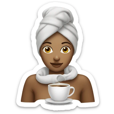 generate female WhatsApp emoji with towel on head and cup of coffee sticker