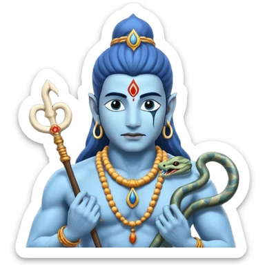 Mahadev real god  shiv not like cartoon  blue body and trishul and and had damru and nack around sanke  sticker