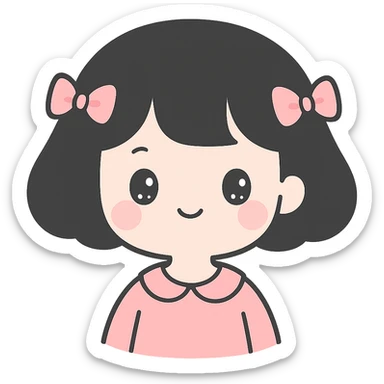 cute girl with black chanel haircut, pink bows, delicate style sticker