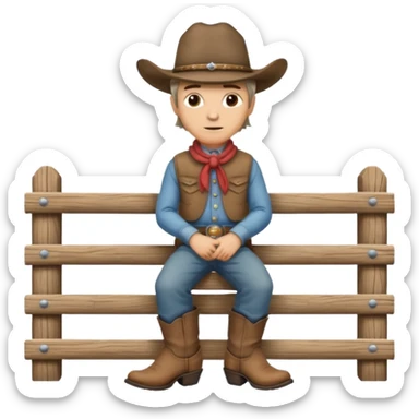 A calm cowboy leaning on a fence, dusty boots, hat tipped forward.
 sticker