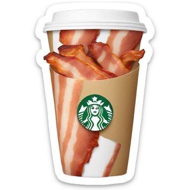 Starbucks cup holding a piece of bacon sticker