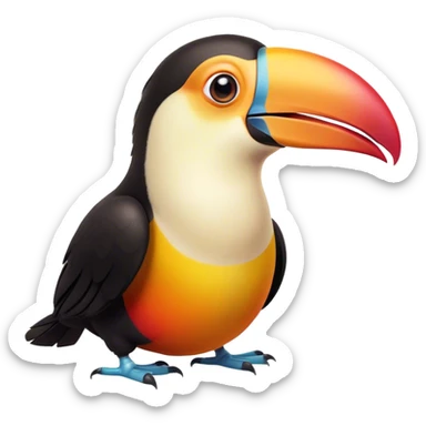 Cinematic Comical Toucan Portrait Emoji, Head tilted dramatically with an exaggeratedly shocked expression, featuring a boldly colored beak and wide, comically expressive eyes full of humorous disbelief, Simplified yet hilariously expressive features, highly detailed, glowing with a slightly sassy tropical glow, high shine, dramatic yet playful, stylized with an air of quirky exotic attitude, soft glowing outline, capturing the essence of a meme-worthy toucan that looks ready to side-eye its way into viral fame! sticker
