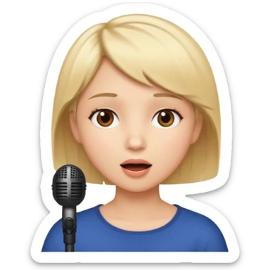 Crea una chica cantando con pelo rubio corto con ojos cafes  sticker