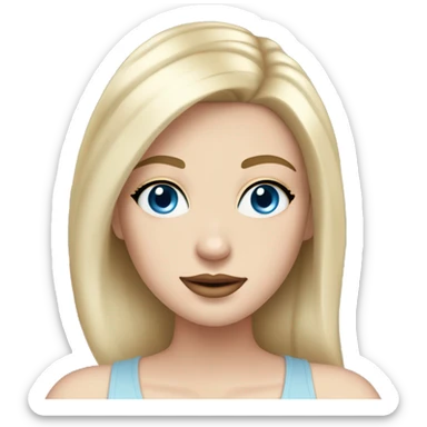 White girl with black hair, pale skin, and sky blue eyes wearing a beige sheer tank top with cleavage and a gold chain necklace  sticker