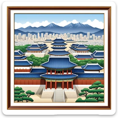 Cinematic Realistic Gyeongbokgung Palace Landmark Emoji, depicted with regal historic architecture rendered with intricate detail and majestic, dynamic lighting. sticker