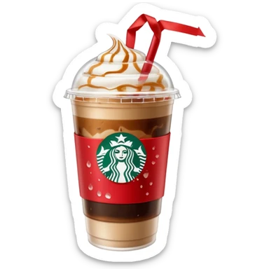 Starbucks iced espresso with milk and the cup has red ribbons printed on it sticker