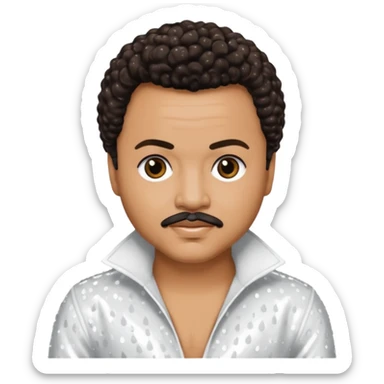 Howard Hewett with dark brown jeri curl hair, white sequin outfit sticker