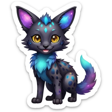 Cute Kawaii Epic Colorful Dark Black Iridescent Nebula Sergal-Serval-Vernid full body sticker