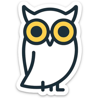 white owl, yellow outlined eyes, simple minimal icon sticker