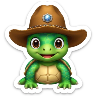 cute turtle wearing a cowboy hat sticker
