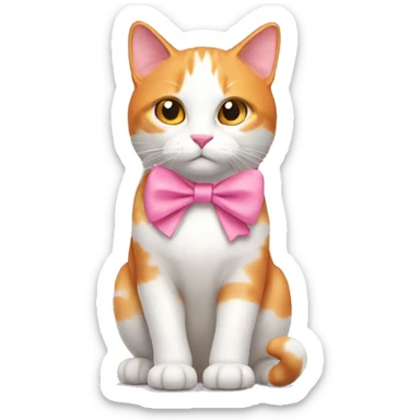orange white cat with a pink bow sticker