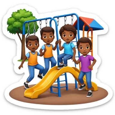 Group of African American kids playing on school playground in urban neighborhood sticker