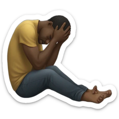 a black man crying on the floor sticker