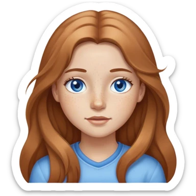 iOS emoji A girl with long light brown hair, blue eyes, freckles, light skin  sticker