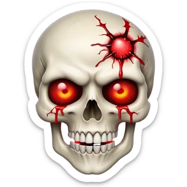 Bleeding skull with glowing red eyes and a sinister smile sticker