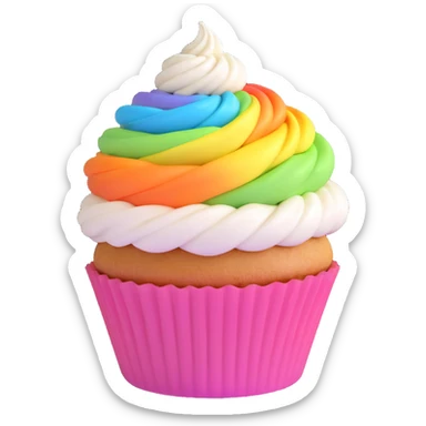 cupcake with rainbow layers and white icing sticker