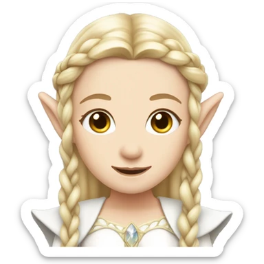 Galadriel , elf ear, white dress, blonde hair with braids sticker