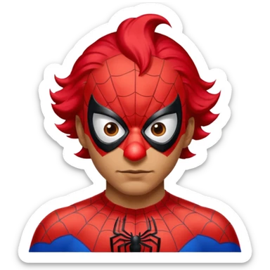 Create a man in a spider man costume with only clown nose sticker
