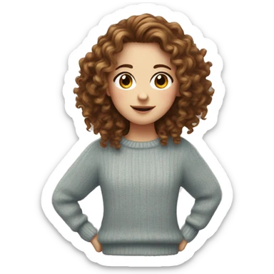 white girl with long brown curly hair, wearing cute jumper  sticker