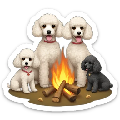 poodles gathered around campfire sticker