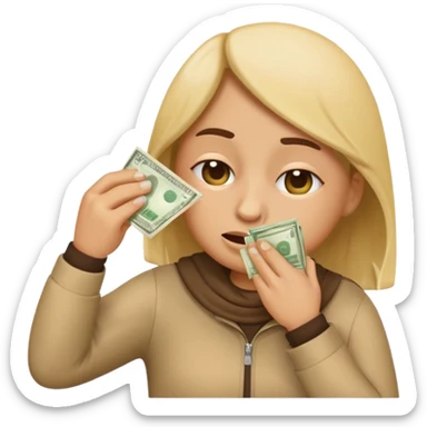 emoji character wiping its nose with a stack of money, expressive face sticker