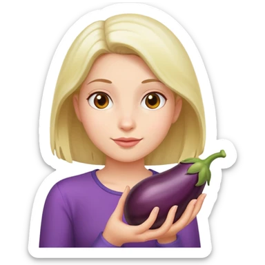 a girl holding a egg plant sticker