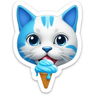 gato azul com sorvete na cabeça sticker