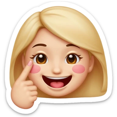 Create a blushing emoji face smiling while biting its finger in a flirty way only one finger between the teeth and the girl less happy juste flirty and chill face sticker