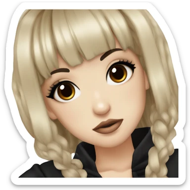 hime gyaru girl, tattoos, pale skin with brown eyes and black hair with bangs, dark makeup, black shirt sticker