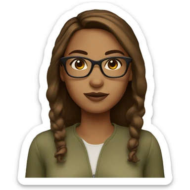 woman caramel skin olive eyes brown hair with glasses sticker