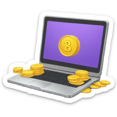 laptop with coins sticker