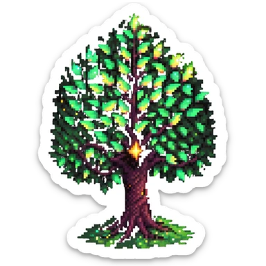 mystical tree with sparkling leaves and glowing magical aura sticker