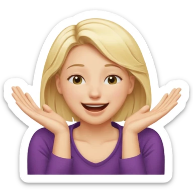 Happy blonde girl with eyes closed and mouth wide open and hands cupped around her neck - her eyes are squinty with excitment mo sticker