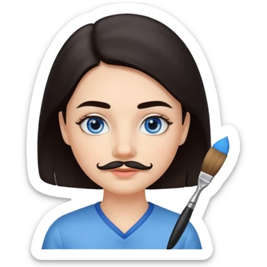 Girl oval face with fair skin. His eyes were blue, and his eyebrows were dark and somewhat bushy. Above his upper lip he wore a small brush-like moustache, known as a "His hair was dark  sticker