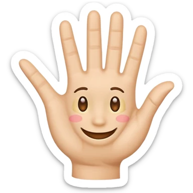 waving hand emoji with a smiling face on the palm, just the hand, clear waving gesture sticker