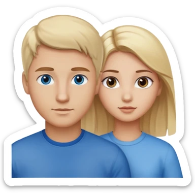 man with blonde hair and blue eyes and girl with brown hair and brown eyes sticker