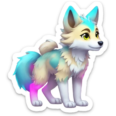 Anthro Colorful Shiny Fionbri-Falvie-sparkle-wolf-sona with neon markings full body sticker