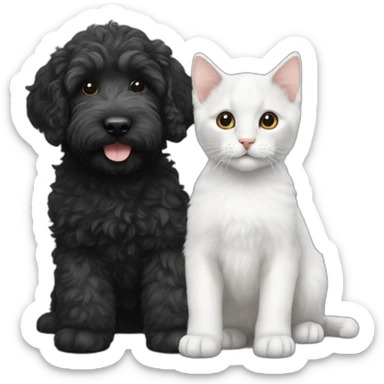 All Black labradoodle and a single white and grey kitten sticker