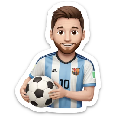 Messi smiling with a soccer ball sticker
