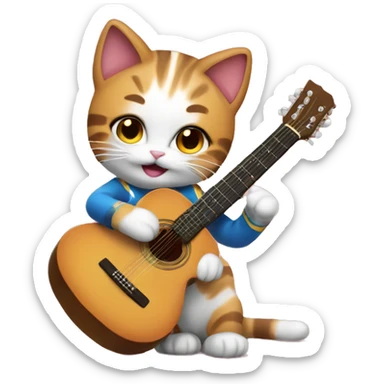 cheerleader cat playing acoustic guitar sticker