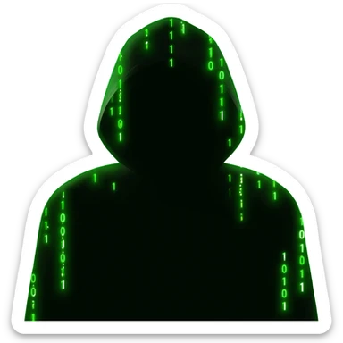 Binary system and "hacker" look, no face, back hoodie, green aura sticker