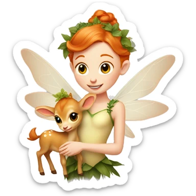 Beautiful ginger fairy with a baby fawn  sticker