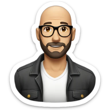 bald beard man with tattoo in glasses sticker